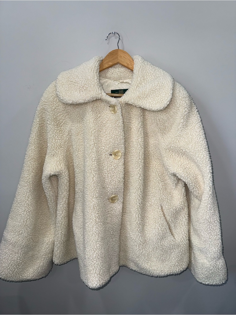 Orvis Cream Sherpa Button-Front Jacket Coat Womens Small Oversized Cream !